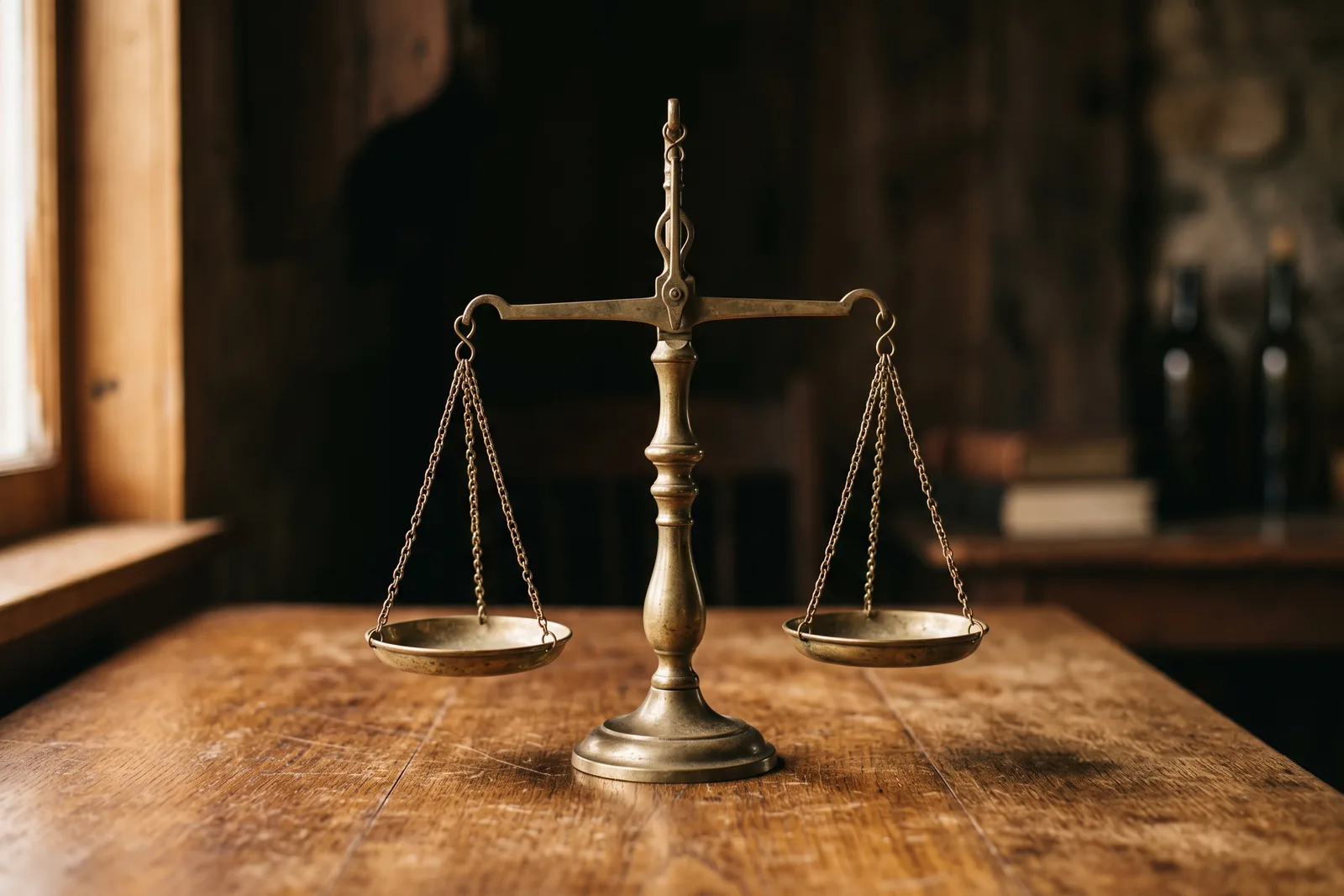Schlichte Balkenwaage im warmen Licht als Sinnbild für das Abwägen zwischen Preis und Qualität bei Parfüm