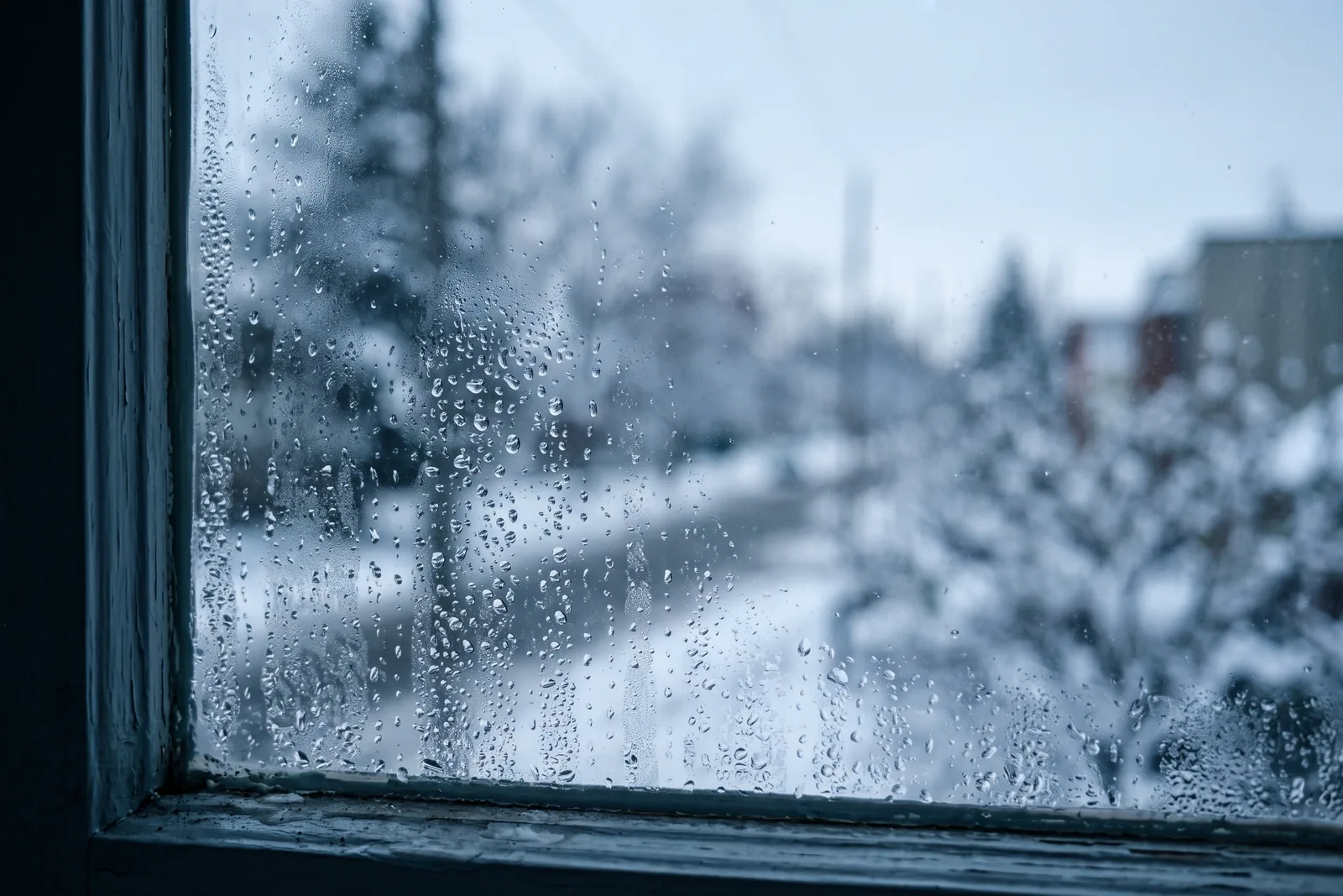 Beschlagenes Fensterglas mit kaltem Licht als Bild für den Einfluss der Temperatur auf die Duftentfaltung